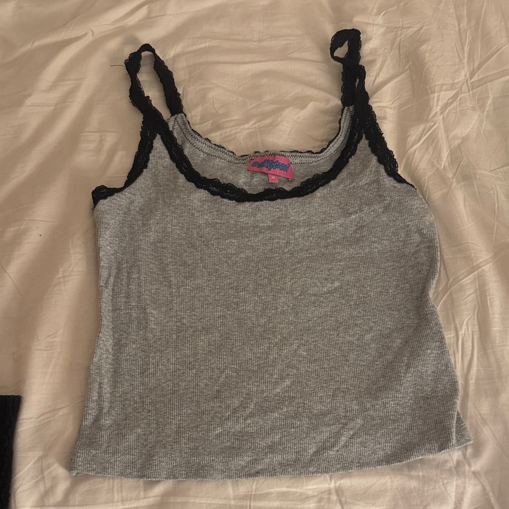 Edikted Gray Top with Black Lace Detail